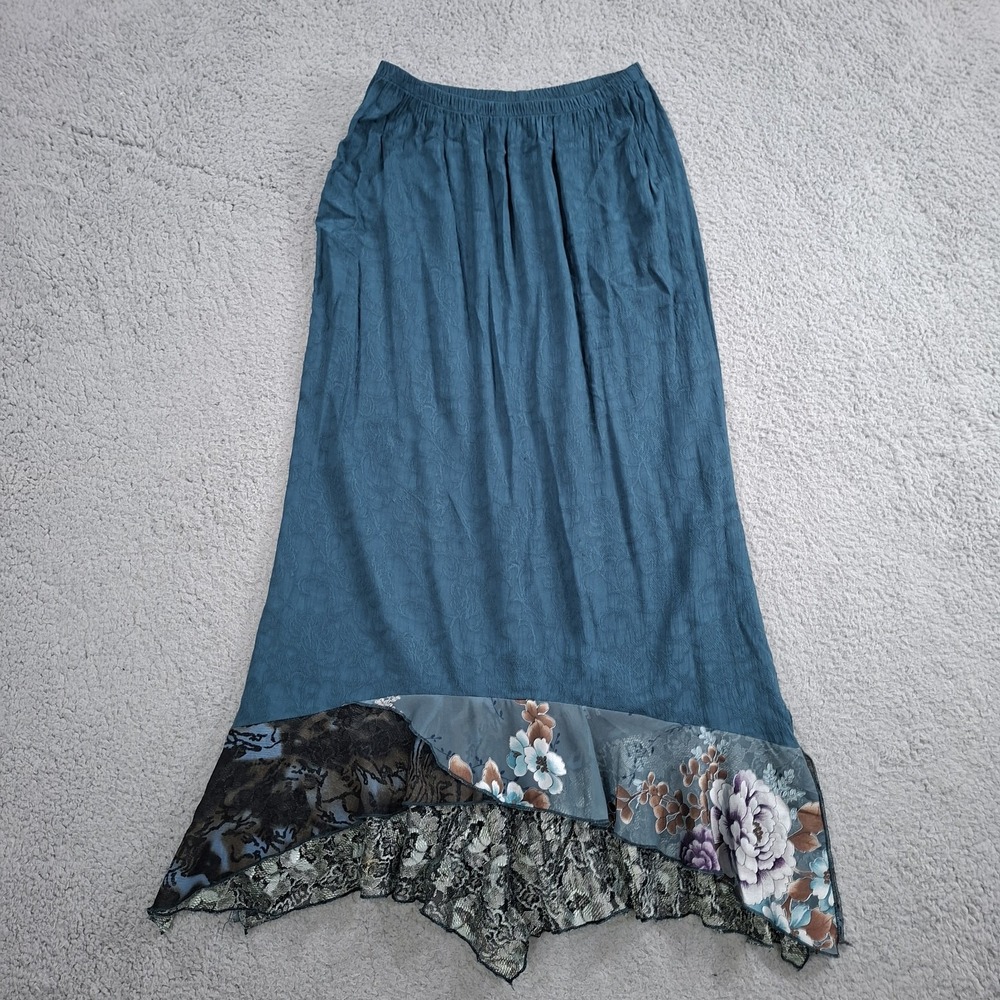 Spencer Alexis VTG Teal Floral Maxi Skirt 6 Whimsigoth Fairycore Tiered USA